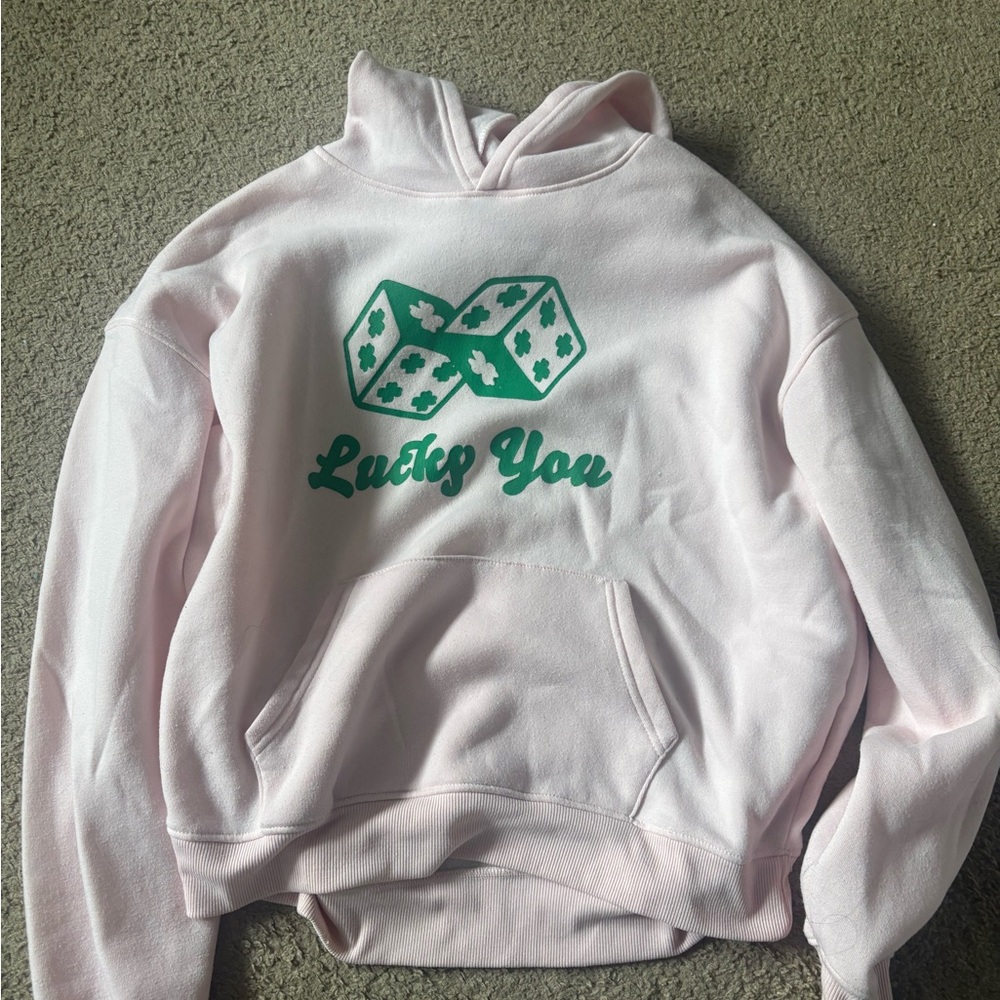 Pink Hoodie with Green Dice Graphic